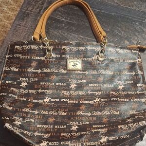 Beverly Hills Polo Club Brown and Black Shoulder Bag with Monogram Design